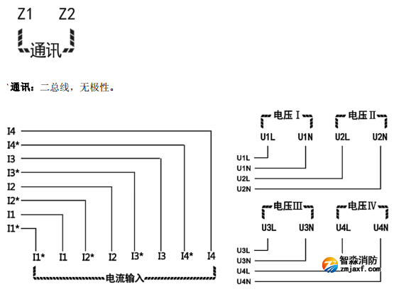 海灣GST-DJ-D44C交流單相電壓電流傳感器（四路電壓、四路電流）安裝接線端子說明