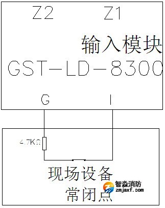 GST-LD-8300模塊與具有常閉無源觸點的現(xiàn)場設備連接方法