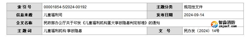 民政部辦公廳關(guān)于印發(fā)《兒童福利機(jī)構(gòu)重大事故隱患判定標(biāo)準(zhǔn)》的通知