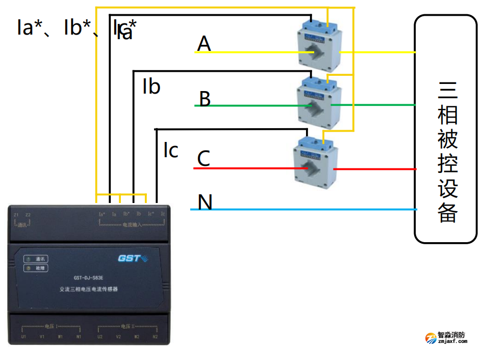 海灣交流三相電壓電流傳感器GST-DJ-S63E接線方式2